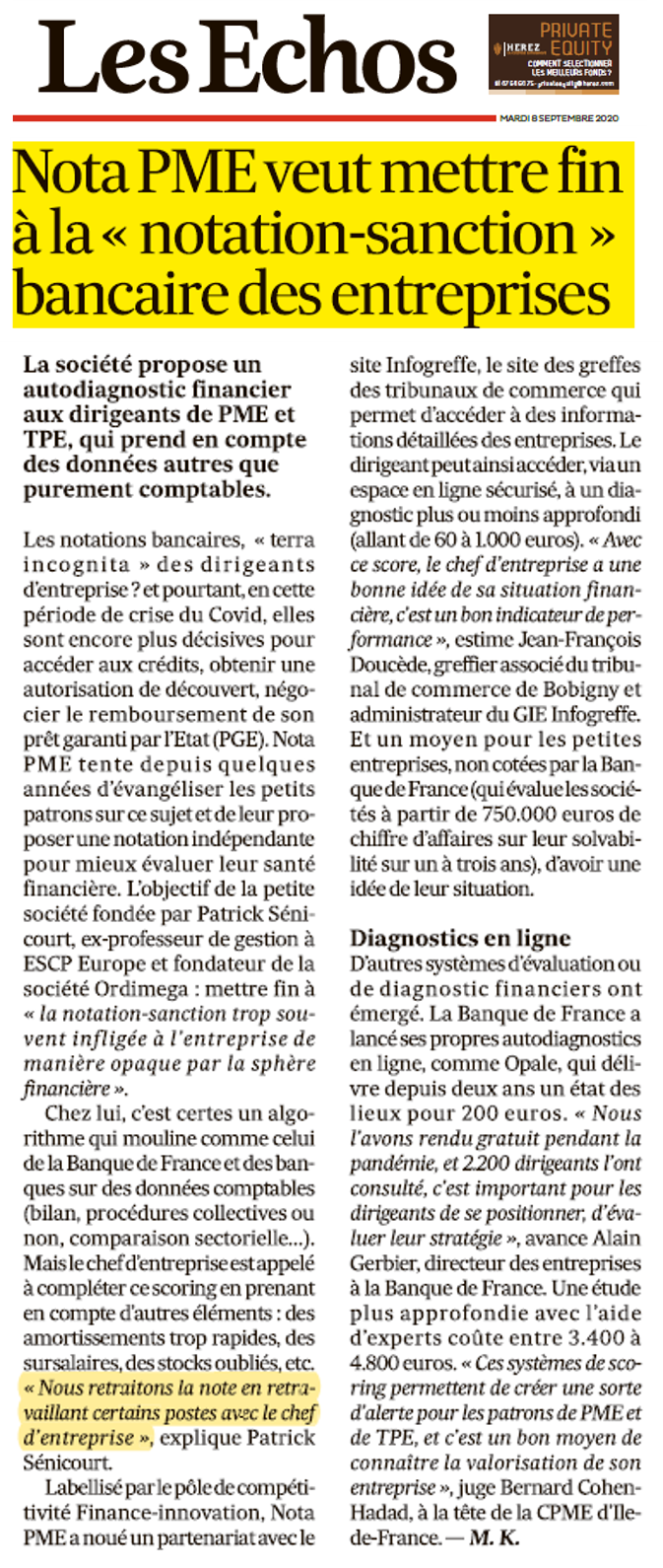 NOTA-PME dans Les Echos